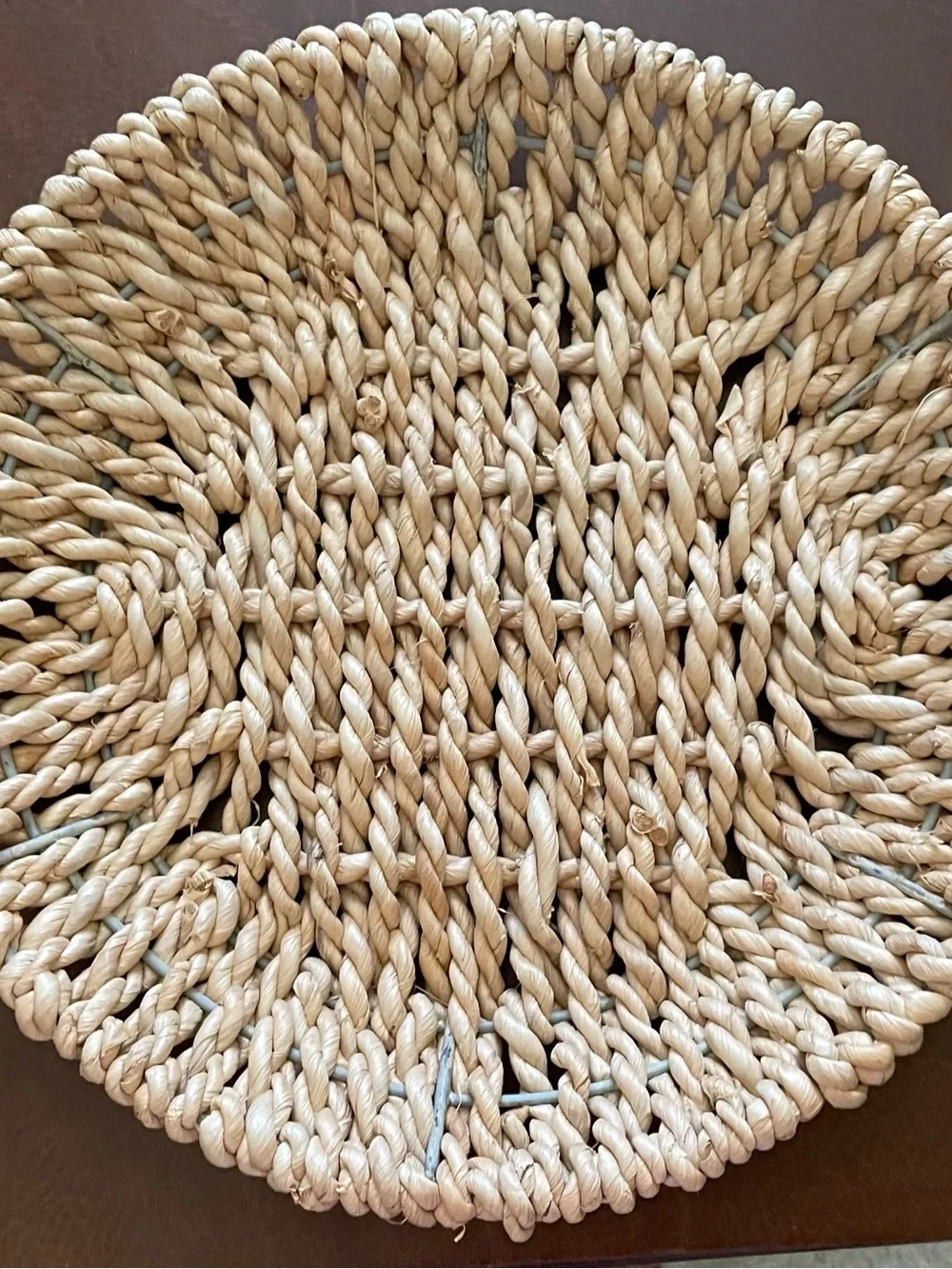 Large Hand-Woven Natural Fiber Over Wire Serving & Decor Basket Tray